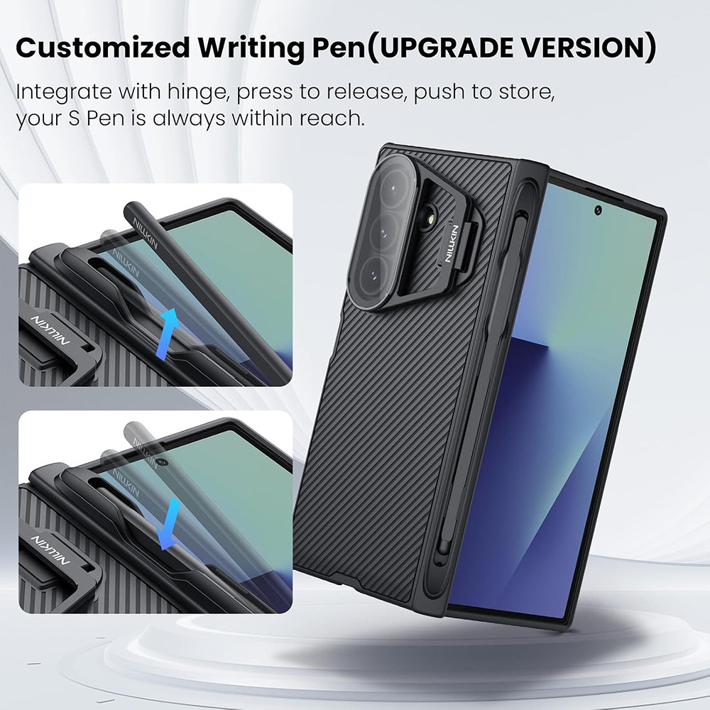 Kuori Samsung Galaxy Z Fold7 F966:lle, Nillkin, CamShield Prop läpinäkyvällä linssinsuojalla ja S-Pen-telineellä, musta