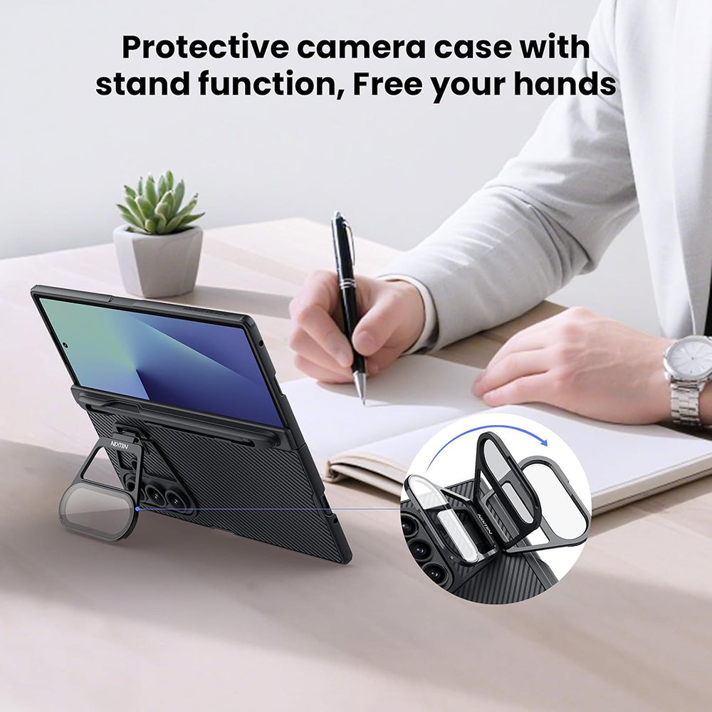 Kuori Samsung Galaxy Z Fold7 F966:lle, Nillkin, CamShield Prop läpinäkyvällä linssinsuojalla ja S-Pen-telineellä, musta