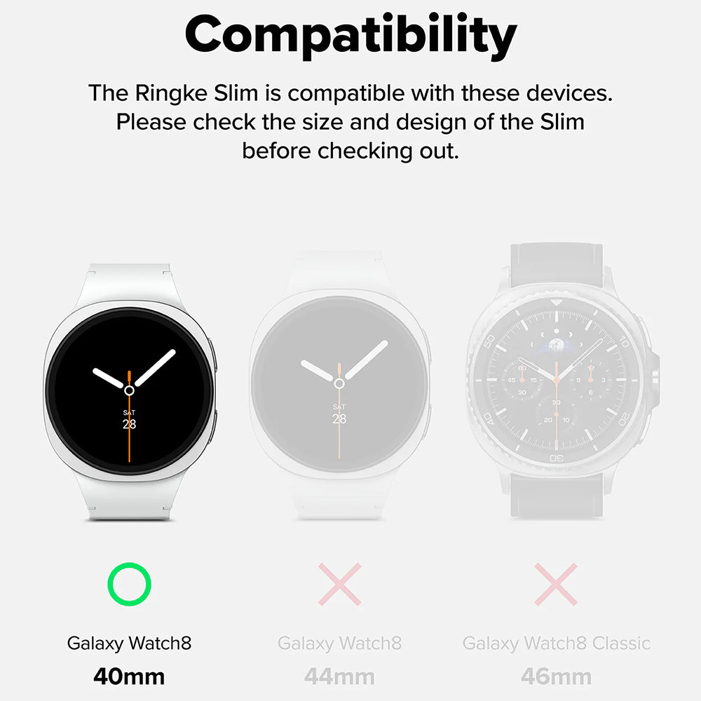 Ringke Slim -kuori Samsung Galaxy Watch8 40 mm:lle, 2 kappaleen setti, mattamusta