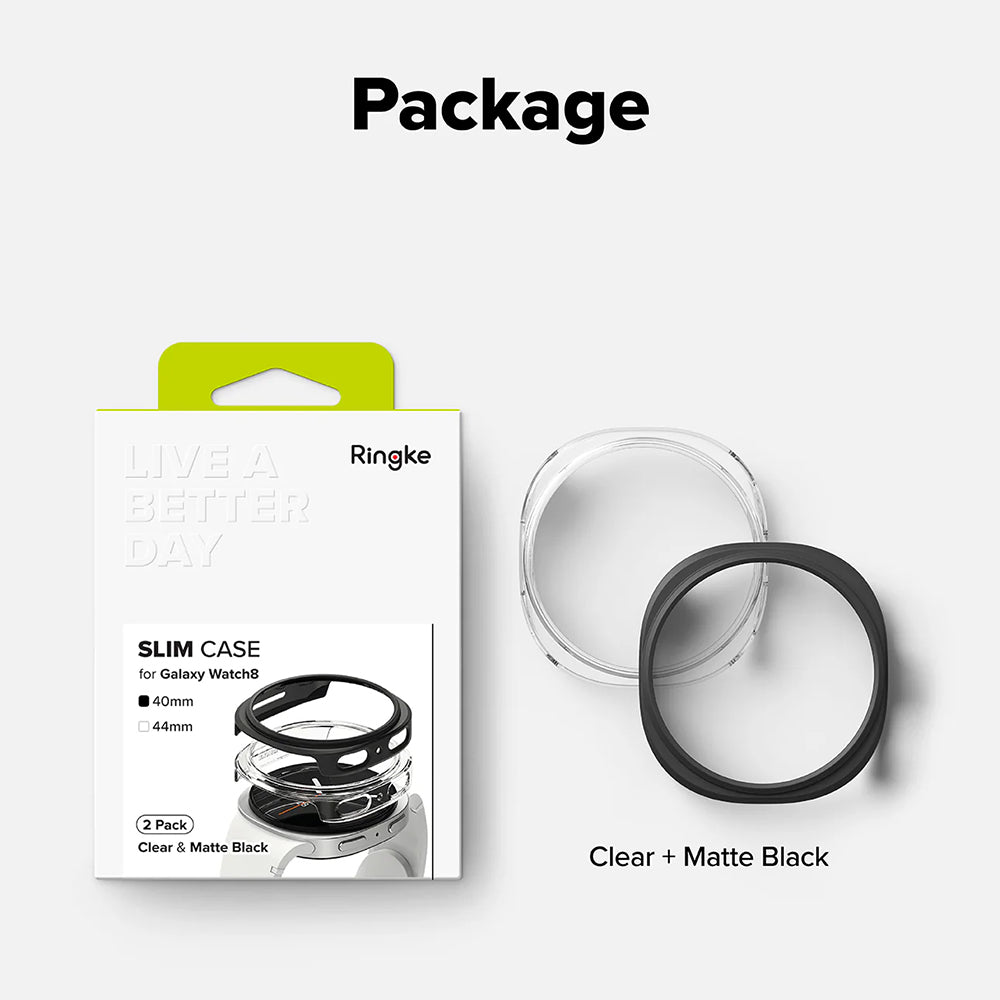 Ringke Slim -kuori Samsung Galaxy Watch8 40 mm:lle, 2 kappaleen setti, mattamusta