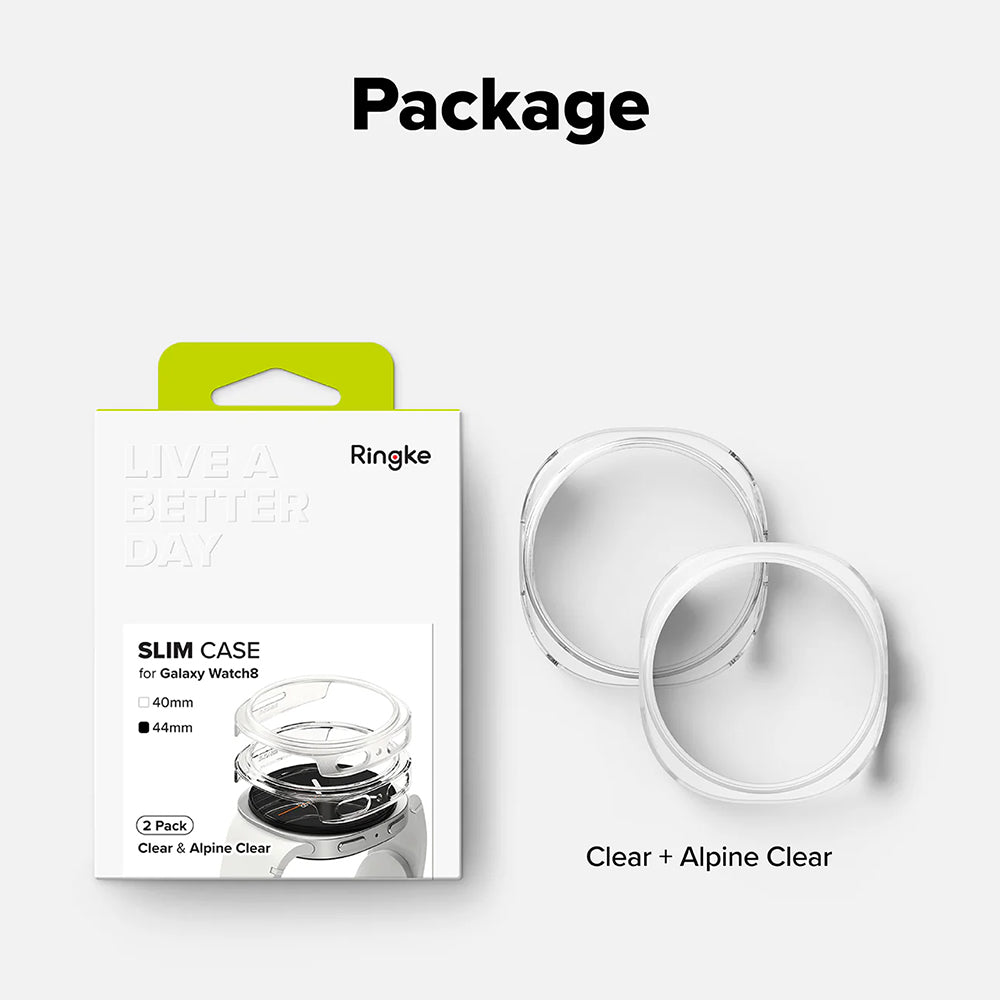 Ringke Slim -kuori Samsung Galaxy Watch8 44 mm:lle, 2 kappaleen setti, läpinäkyvä