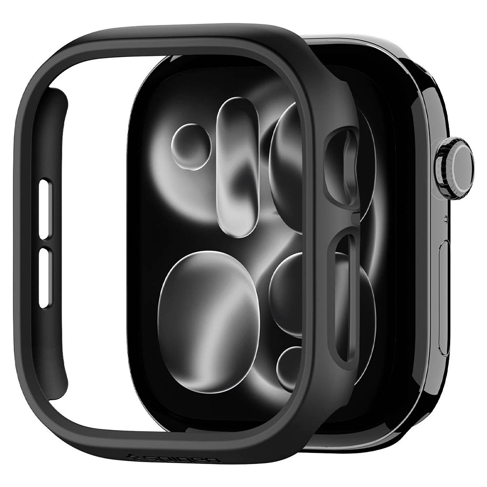 Spigen Thin Fit -kuori Apple Watch 12 42mm:lle, Musta ACS11880