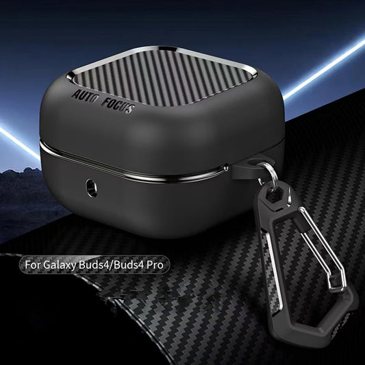 Techsuit CarbonFiber -kuori Samsung Galaxy Buds4 / Buds4 Pro -kuulokkeille, musta
