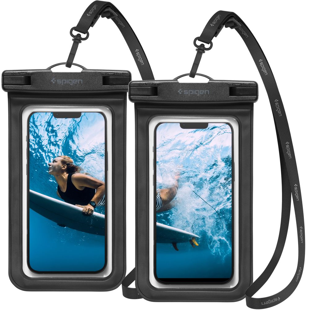 Vedenkestävä yleiskotelo puhelimelle max. 3.5inch - 7inch, Spigen, A601, 2 kappaleen setti, Musta AMP04523