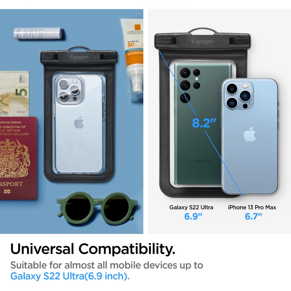 Vedenkestävä yleiskotelo puhelimelle max. 3.5inch - 7inch, Spigen, A601, 2 kappaleen setti, Musta AMP04523