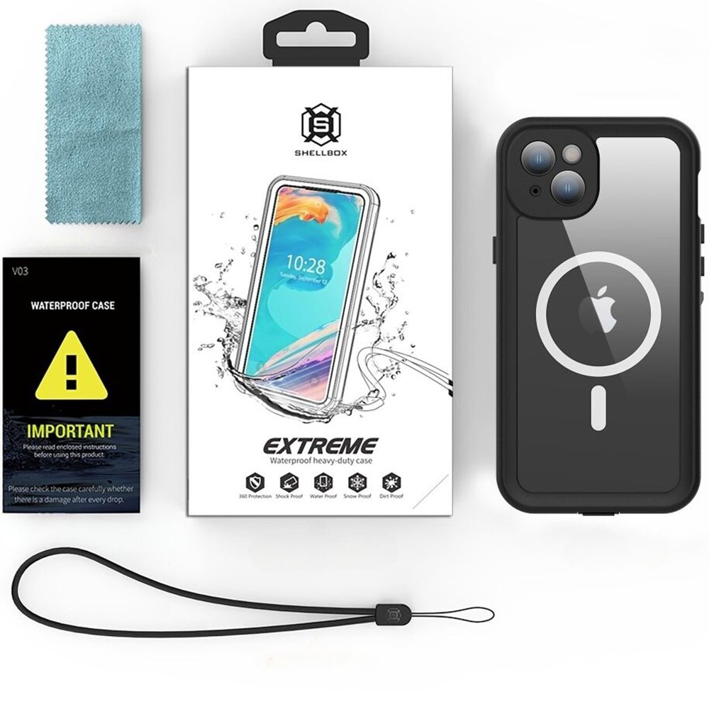 Vedenpitävä MagSafe-kuori Apple iPhone 15 Plus -puhelimelle, ShellBox, Musta