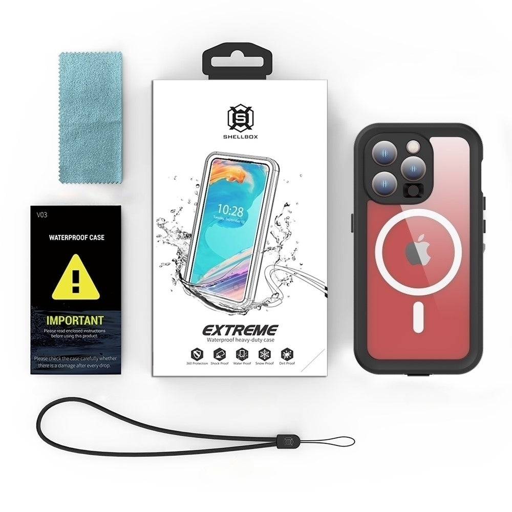 Vedenpitävä MagSafe-kuori Apple iPhone 15 Pro:lle, ShellBox, Musta