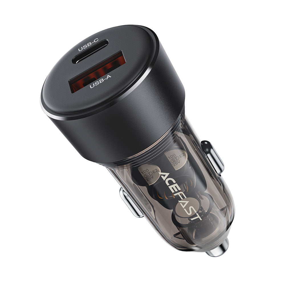 Autojen laturi Acefast B12, 60W, 3A, 1 x USB-A - 1 x USB-C, Musta