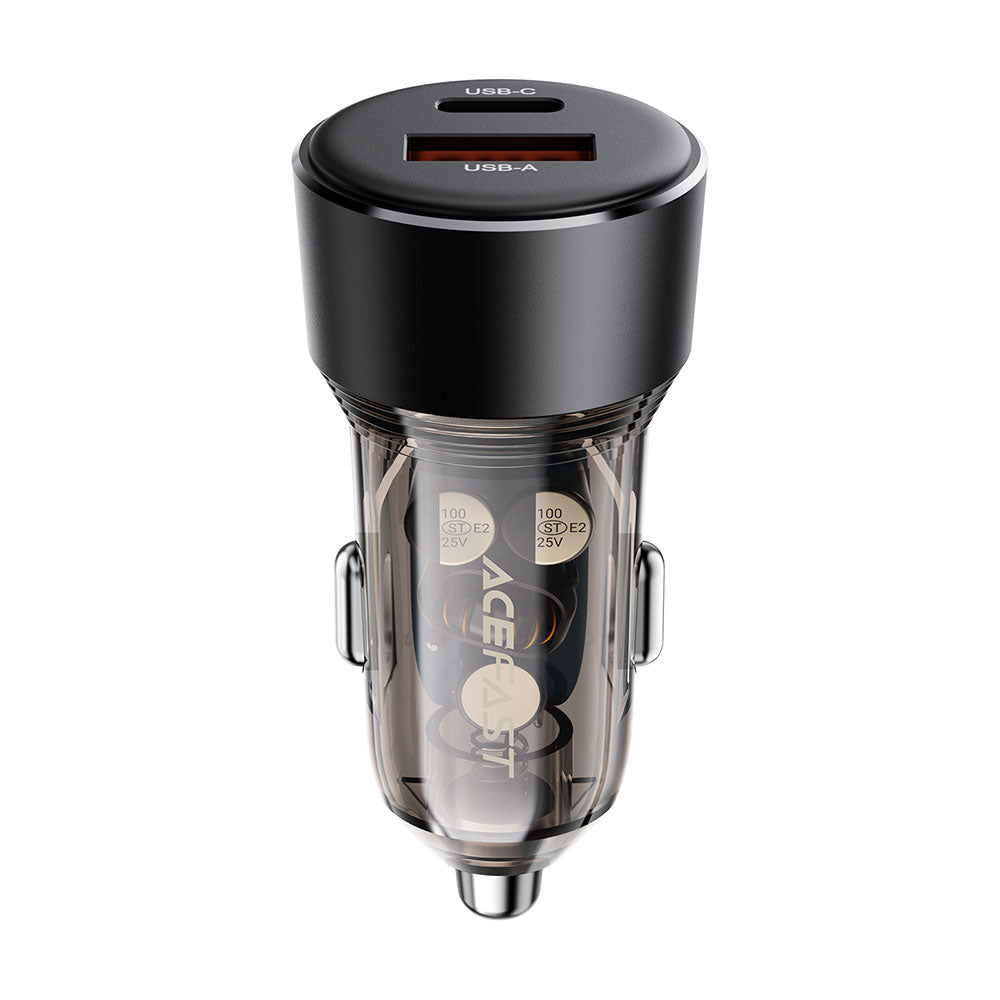 Autojen laturi Acefast B12, 60W, 3A, 1 x USB-A - 1 x USB-C, Musta