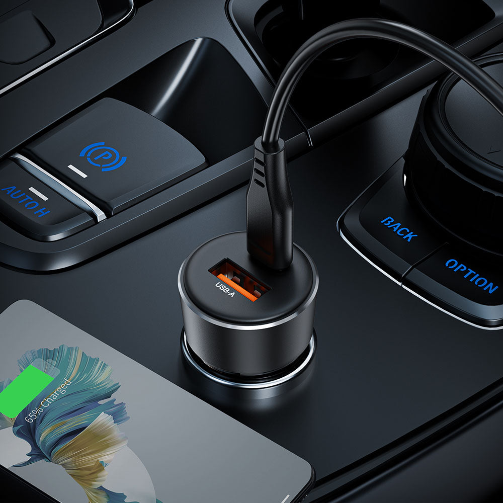 Autojen laturi Acefast B12, 60W, 3A, 1 x USB-A - 1 x USB-C, Musta