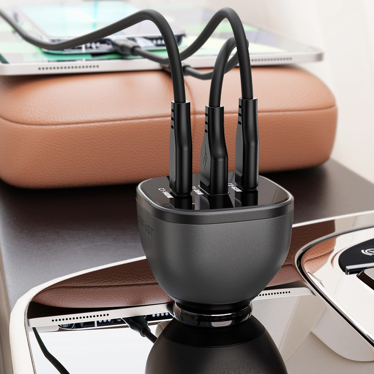 Autojen laturi Acefast B14, 165W, 5A, 1 x USB-A - 2 x USB-C, Musta