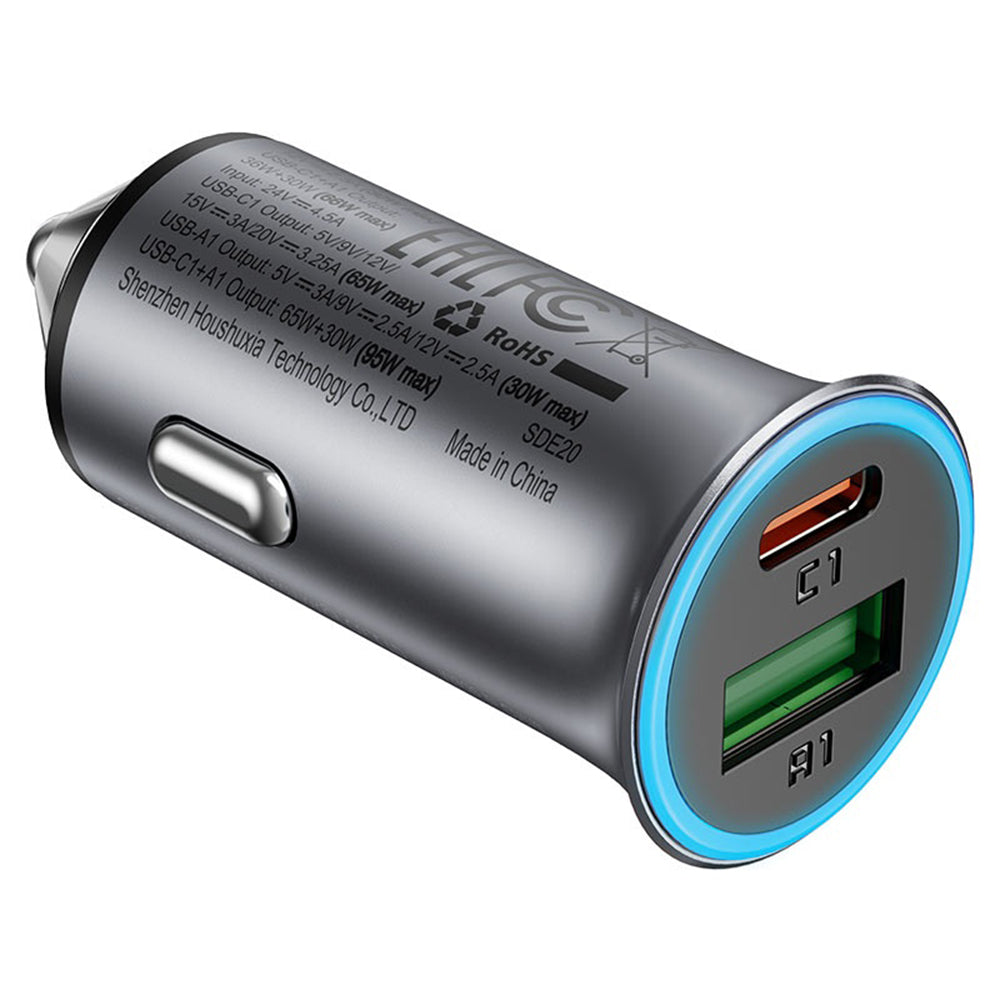 Autojen laturi Acefast B16, 95W, 3.25A, 1 x USB-A - 1 x USB-C, Harmaa