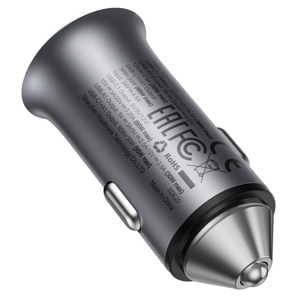Autojen laturi Acefast B16, 95W, 3.25A, 1 x USB-A - 1 x USB-C, Harmaa
