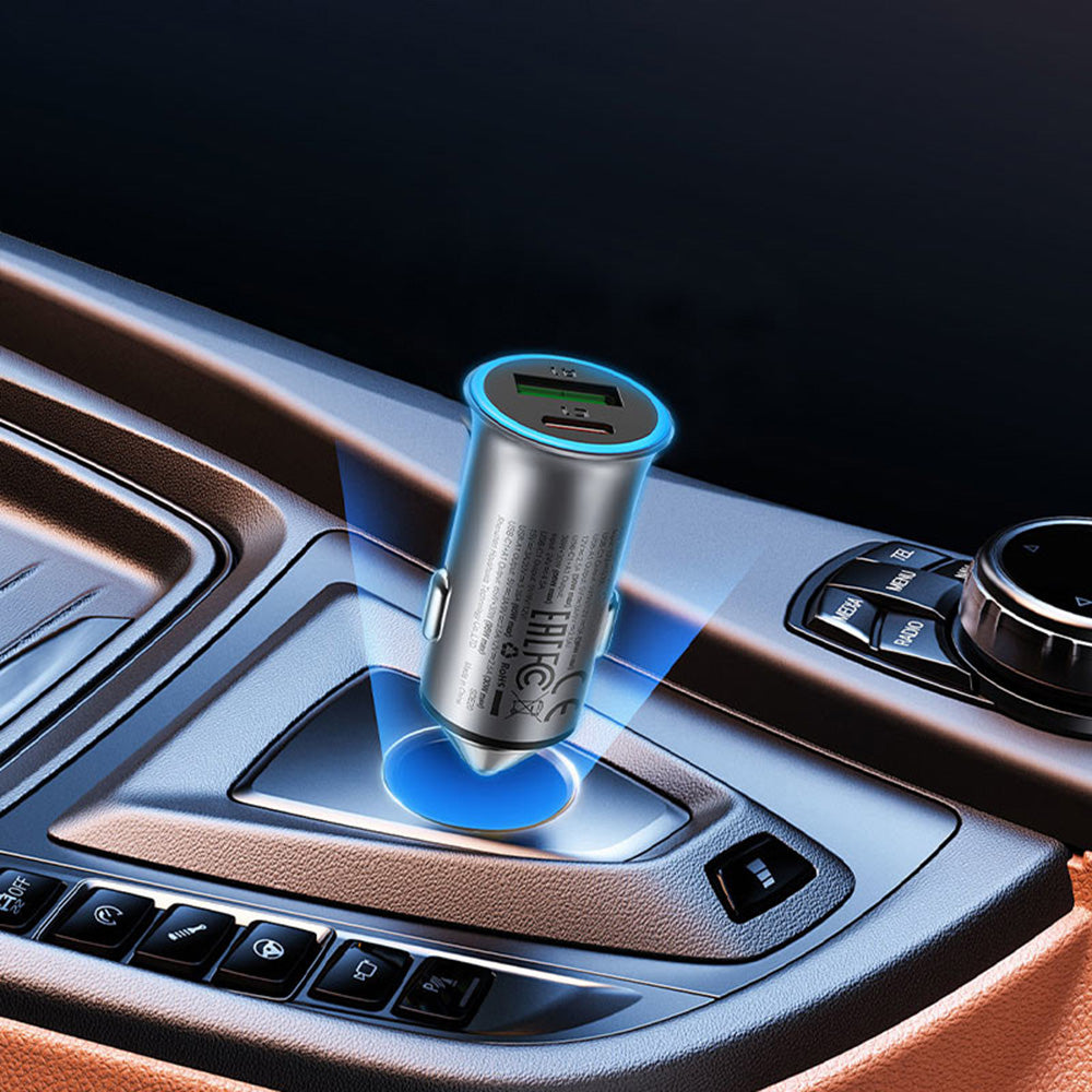 Autojen laturi Acefast B16, 95W, 3.25A, 1 x USB-A - 1 x USB-C, Harmaa