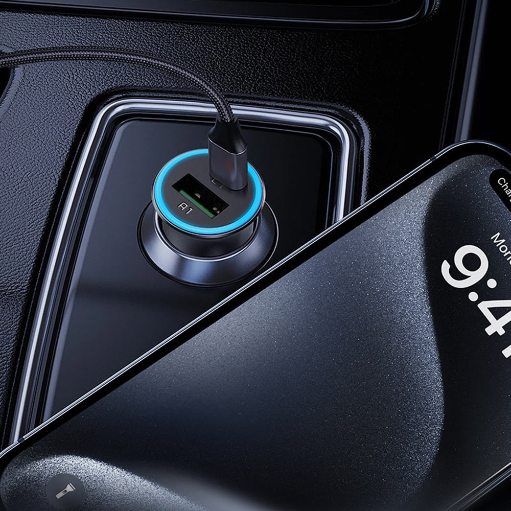 Autojen laturi Acefast B16, 95W, 3.25A, 1 x USB-A - 1 x USB-C, Harmaa