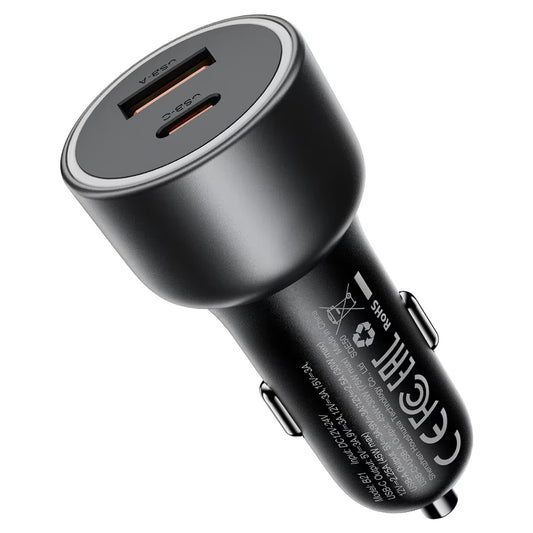 Acefast B21 autolaturi, 75W, 3A, 1 x USB-A - 1 x USB-C, harmaa