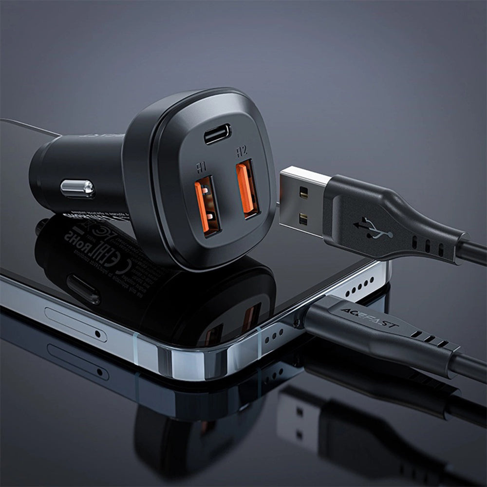 Autojen laturi Acefast B9, 66W, 5A, 2 x USB-A - 1 x USB-C, Musta