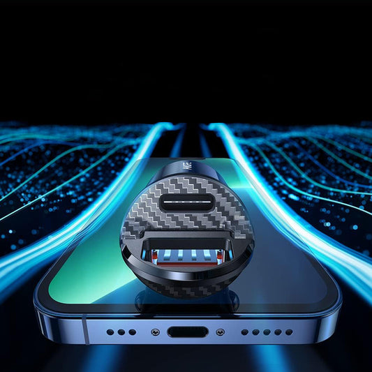 Autojen laturi Ainope, 30W, 5A, 1 x USB-A - 1 x USB-C, Musta