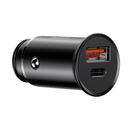 Baseus Circular Metal -autolaturi, 30W, 5A, 1 x USB-A - 1 x USB-C, Musta