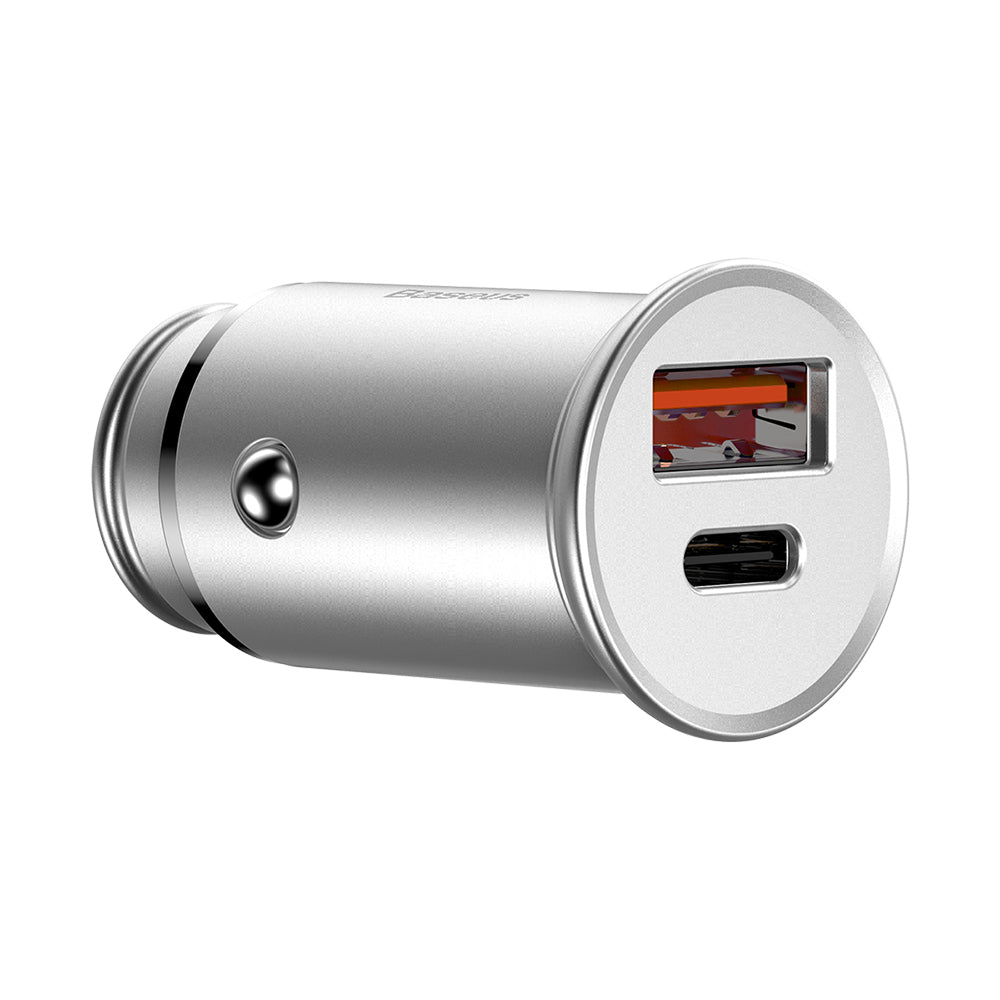 Baseus Circular Metal -autolaturi, 30W, 5A, 1 x USB-A - 1 x USB-C, Harmaa