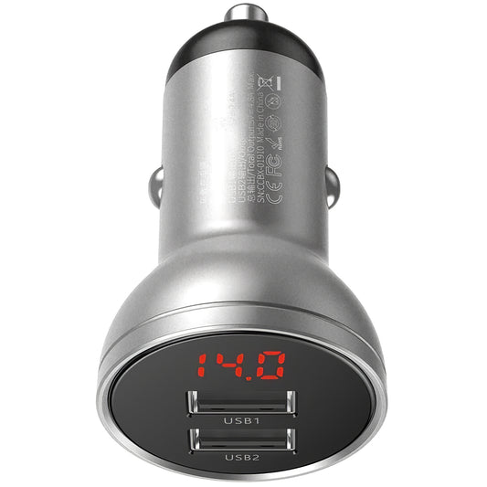 Autolaturi Baseus Digital Display, 24W, 2.4A, 2 x USB-A, hopea CCBX-0S