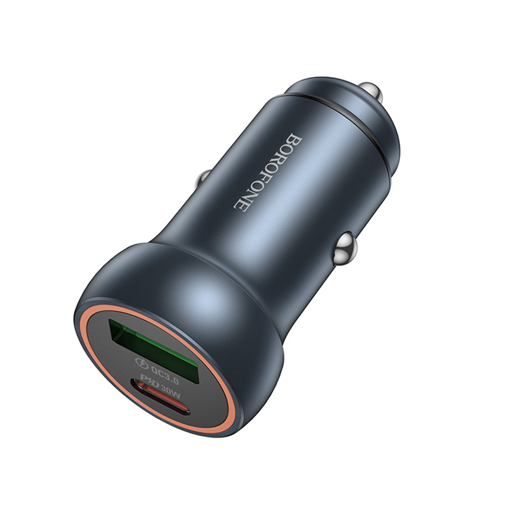 Autojen laturi Borofone BZ32A Fresh, 30W, 3A, 1 x USB-A - 1 x USB-C, Harmaa