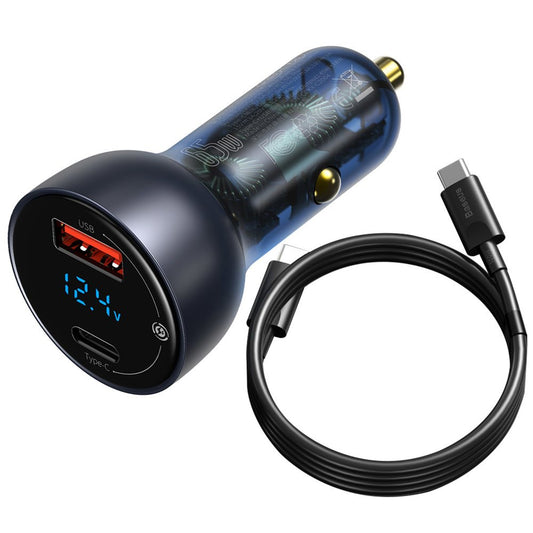 Autolaturi USB-C-kaapelilla Baseus Digital Display, 65W, 5A, 1 x USB-A - 1 x USB-C, musta TZCCKX-0G