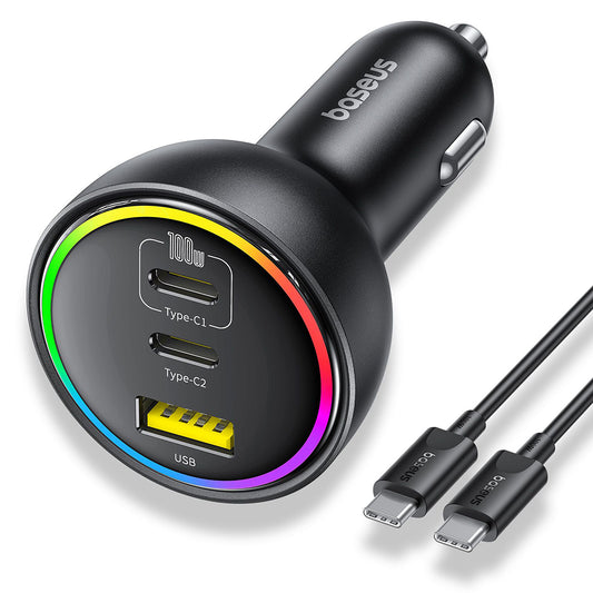 Autojen USB-C-kaapelilaturi Baseus, 152.5W, 5A, 1 x USB-A - 2 x USB-C, Musta C00036101111-00