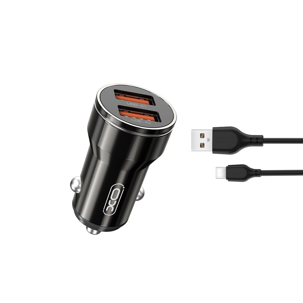 Autolaturi USB-C-kaapelilla XO Design CC48, 12W, 2.4A, 2 x USB-A, Harmaa