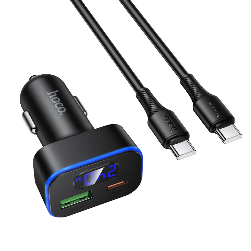 Autolaturi USB-C-kaapelilla HOCO Z63B Display, 48W, 3A, 1 x USB-A - 1 x USB-C, Musta