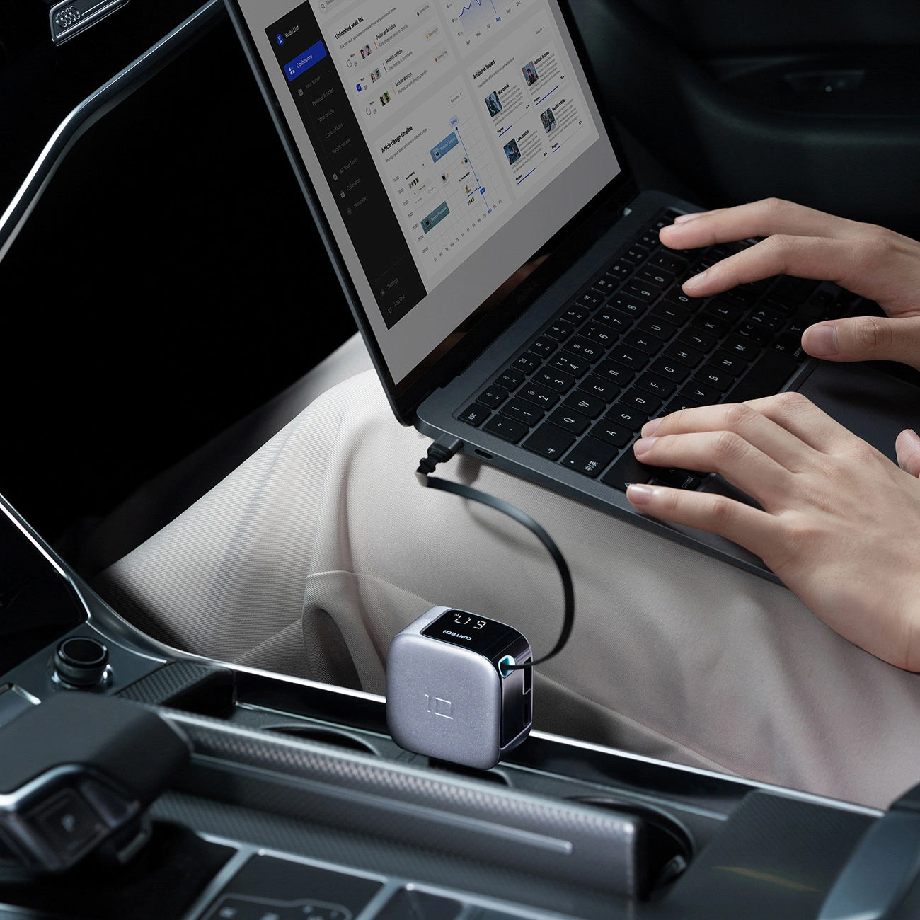 Autolaturi USB-C-kaapelilla Cuktech CC903P Näyttö, 100W, 5A, 1 x USB-A - 1 x USB-C, Harmaa