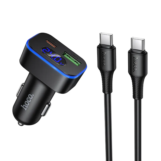 Autolaturi USB-C-kaapelilla HOCO Z63B Display, 48W, 3A, 1 x USB-A - 1 x USB-C, Musta
