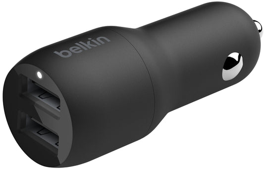 Belkin BoostCharge Dual Lightning Cable Car Charger, 24W, 2.4A, 2 x USB-A, Black CCD001bt1MBK