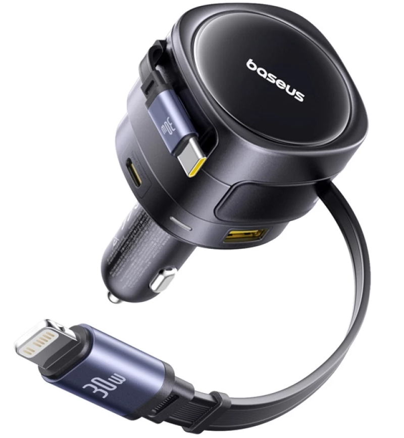 Baseus Enjoyment Max Car Charger with USB-C / Lightning Cable, 90W, 1 x USB-A - 1 x USB-C, Black C00035507121-02