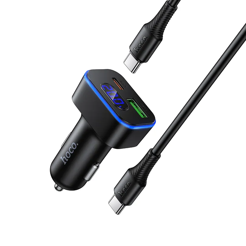 Autolaturi USB-C-kaapelilla HOCO Z63B Display, 48W, 3A, 1 x USB-A - 1 x USB-C, Musta