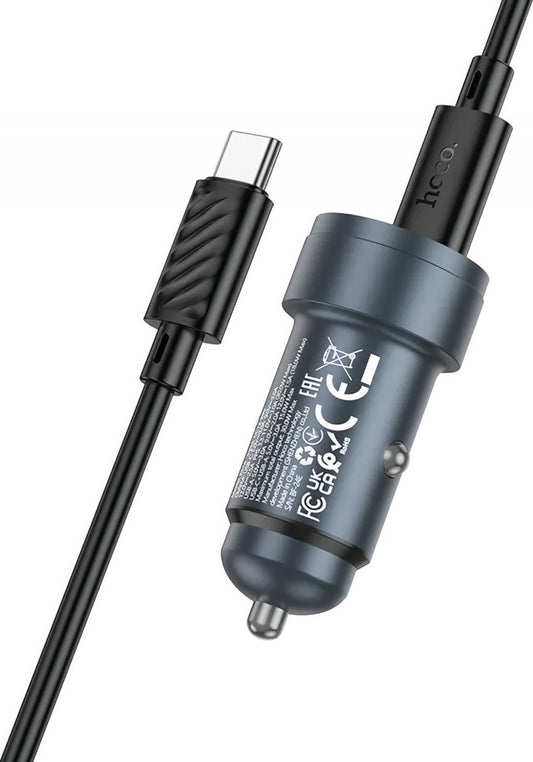 Autolaturi USB-C-kaapelilla HOCO Z57A, 30W, 3A, 1 x USB-A - 1 x USB-C, Harmaa