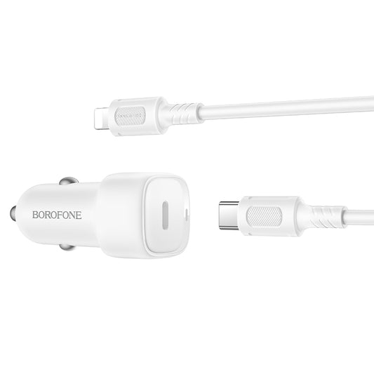 Car Charger with Lightning Cable Borofone BZ34B Cloud, 20W, 3A, 1 x USB-A - 1 x USB-C, White