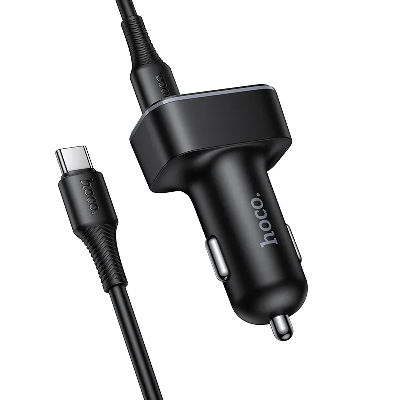 Autolaturi USB-C-kaapelilla HOCO Z63B Display, 48W, 3A, 1 x USB-A - 1 x USB-C, Musta