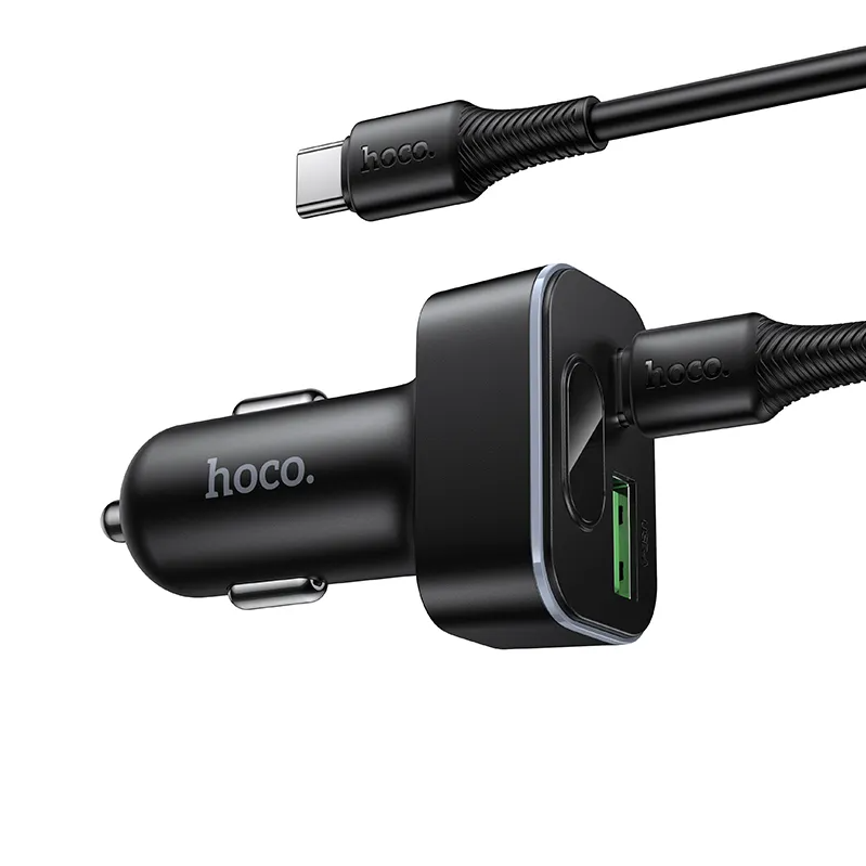 Autolaturi USB-C-kaapelilla HOCO Z63B Display, 48W, 3A, 1 x USB-A - 1 x USB-C, Musta