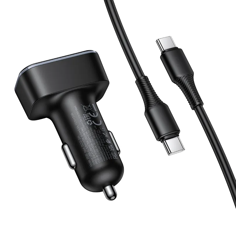Autolaturi USB-C-kaapelilla HOCO Z63B Display, 48W, 3A, 1 x USB-A - 1 x USB-C, Musta