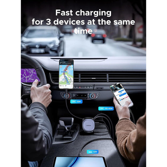 Autolaturi USB-C-kaapelilla UGREEN EC601, 75W, 3A, 1 x USB-A - 1 x USB-C, Harmaa