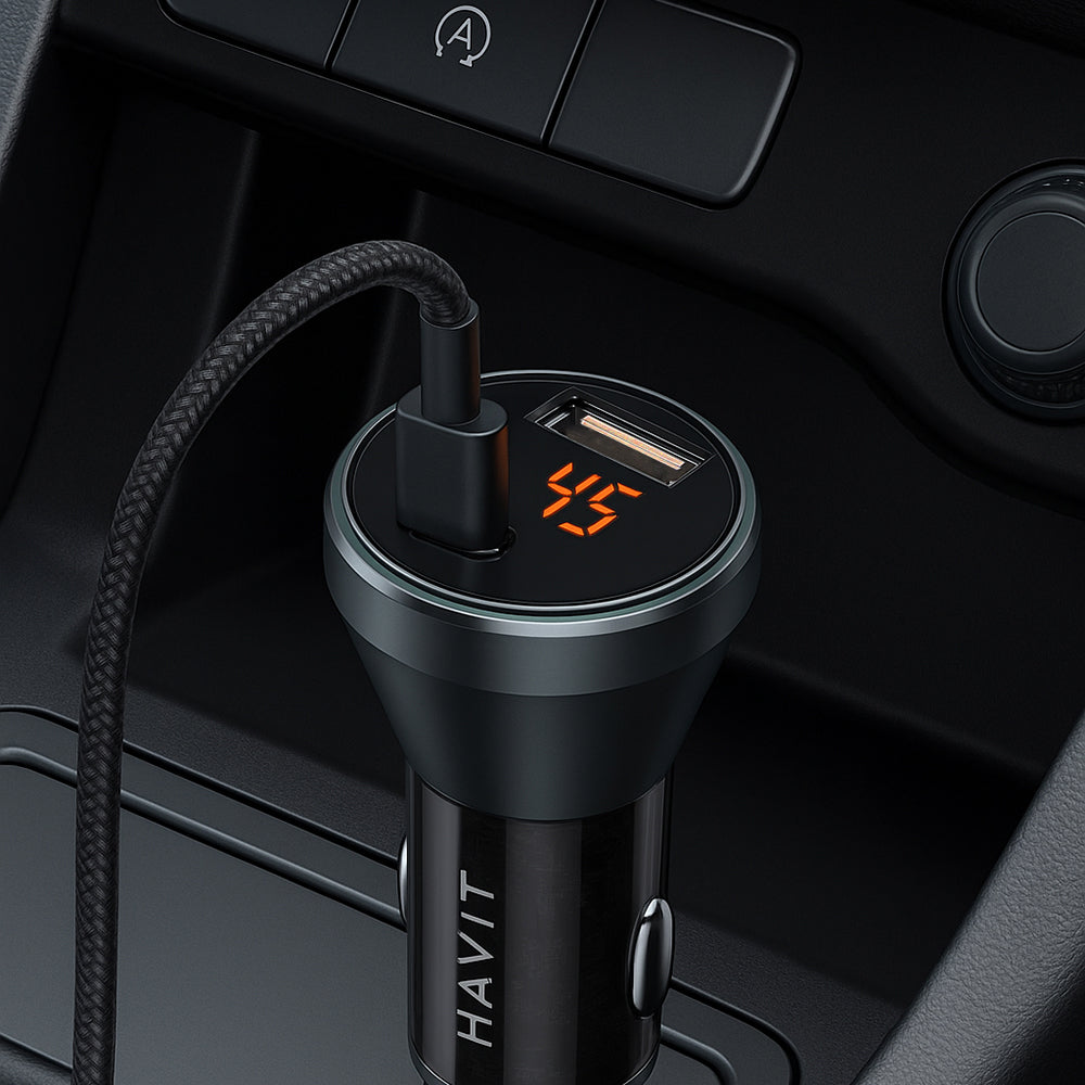 Autojen laturi HAVIT CC2017, 45W, 3A, 1 x USB-A - 1 x USB-C, Musta Sininen