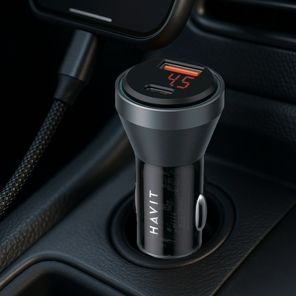 Autojen laturi HAVIT CC2017, 45W, 3A, 1 x USB-A - 1 x USB-C, Musta Sininen