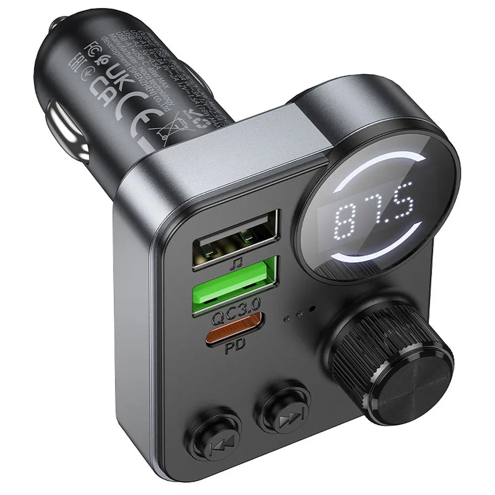 FM Bluetooth -modulaattori HOCO E86, 2 x USB-A - 1 x USB-C - 1 x microSD