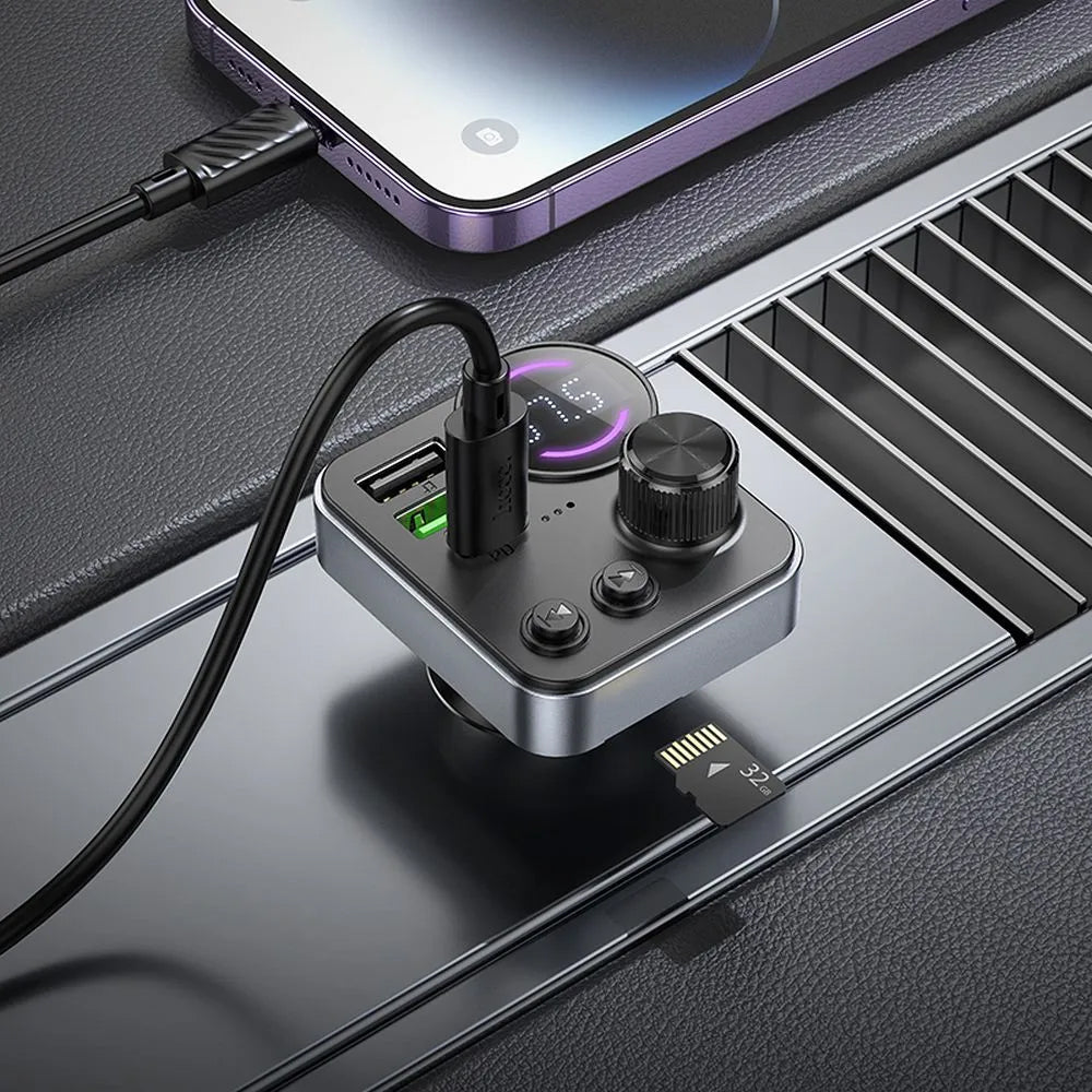 FM Bluetooth -modulaattori HOCO E86, 2 x USB-A - 1 x USB-C - 1 x microSD