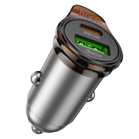Autolaturi HOCO NZ16A, 43W, 3A, 1 x USB-A - 1 x USB-C, Harmaa
