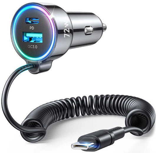 Autolaturi USB-C-kaapelilla Joyroom JR-CL07, 72W, 3A, 1 x USB-A - 1 x USB-C, Musta