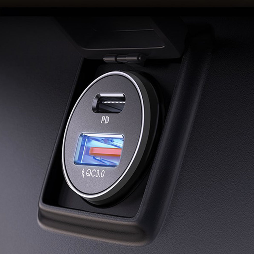 Lisen Auto Laturi, 51W, 3A, 1 x USB-A - 1 x USB-C, 2 kappaleen setti, Musta YL0223080037
