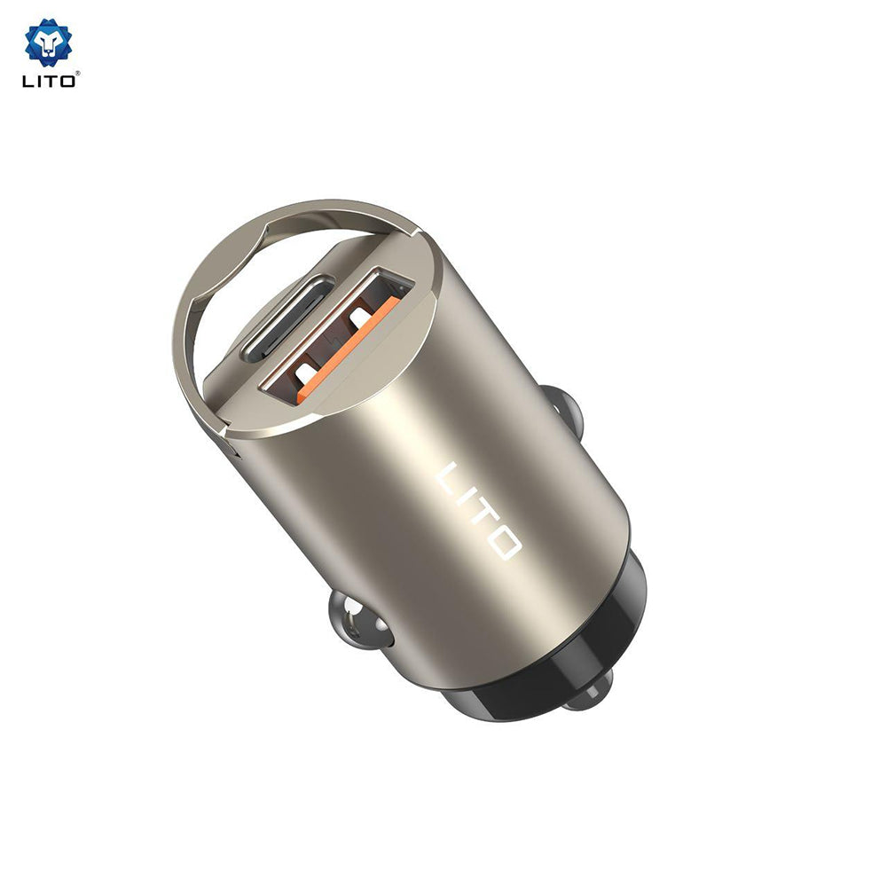 Lito IN-C03 Autolaturi, 30W, 3A, 1 x USB-A - 1 x USB-C, Harmaa