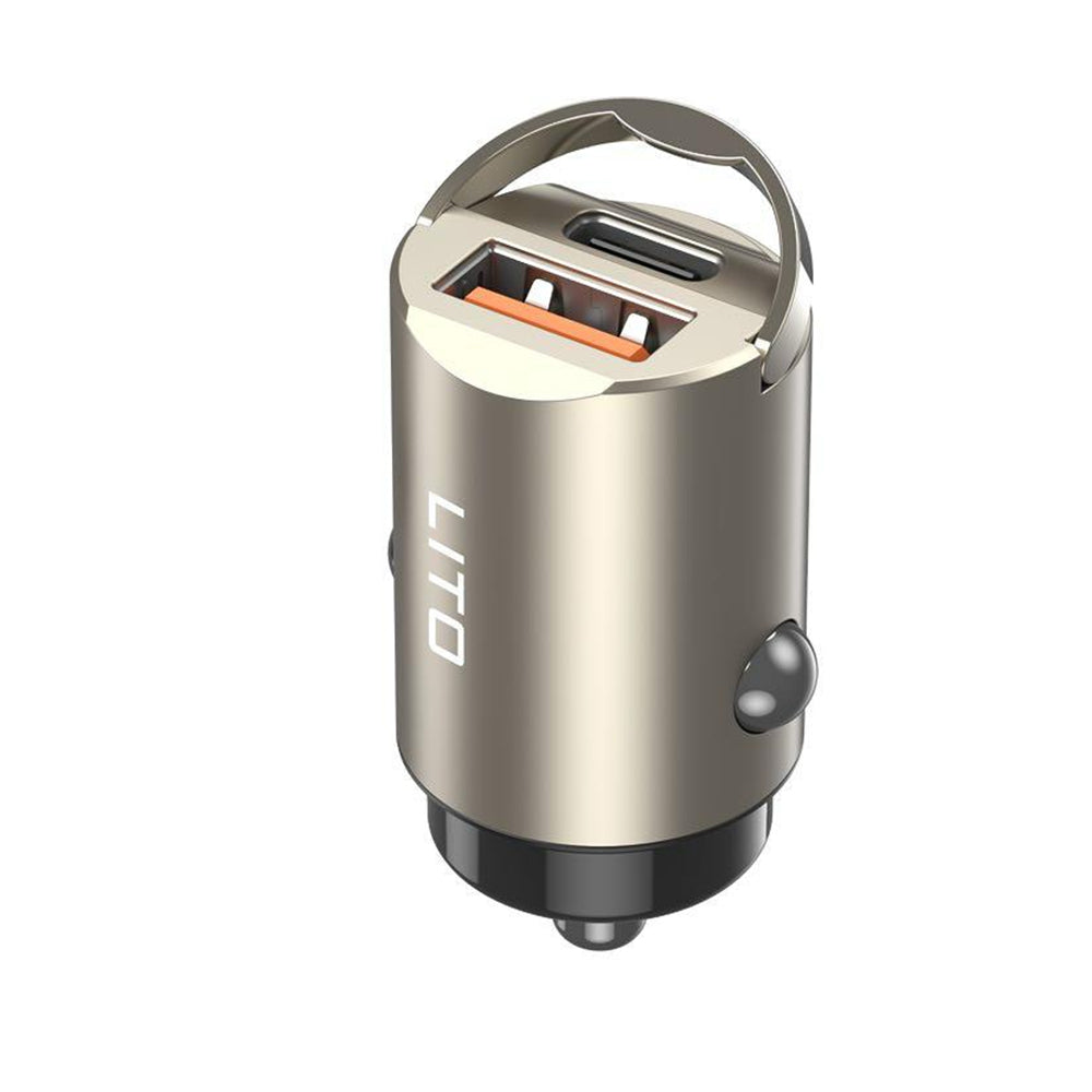 Lito IN-C03 Autolaturi, 30W, 3A, 1 x USB-A - 1 x USB-C, Harmaa